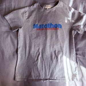 Men’s OCTOBRE EDITIONS Marathon tee Gray with Blue & Red Print - LARGE